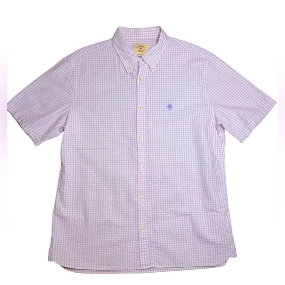 NWT Brooks Brothers Short Sleeve Button Down Shirt XL Lavender Gingham - Picture 1 of 5